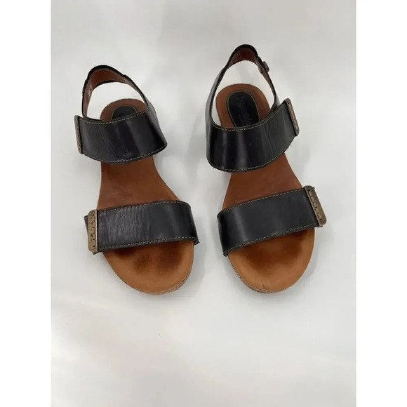 Bussola Black Maynila Flat Adjustable Sandals Leather Women's EU 39 US 8 EUC - Picture 1 of 12